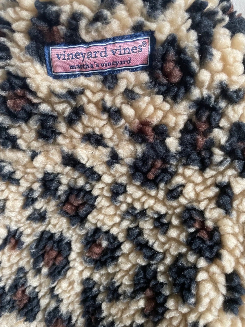 Vineyard Vines Leopard Sherpa Pullover in Cream, Black & Red - Picture 7 of 14